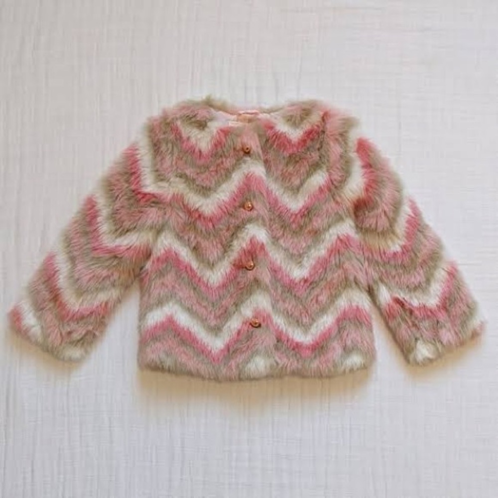 Janie and Jack Multicolor Chevron Faux Fur Jacket 6-12M